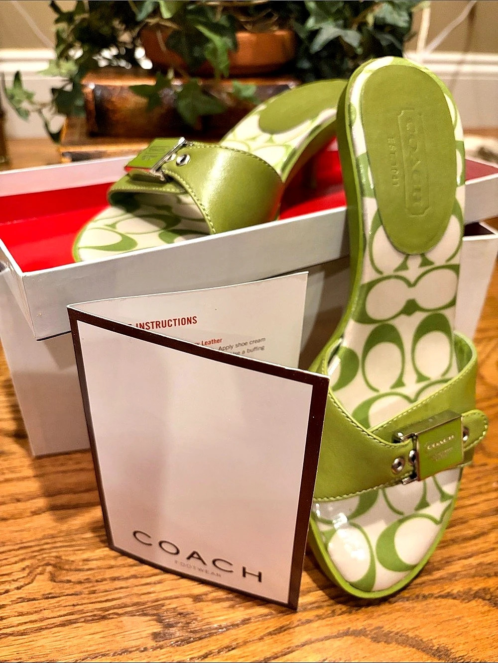 Coach Narissa Baby Calf Slide Sandal Heels Green & White 
US 5.5M